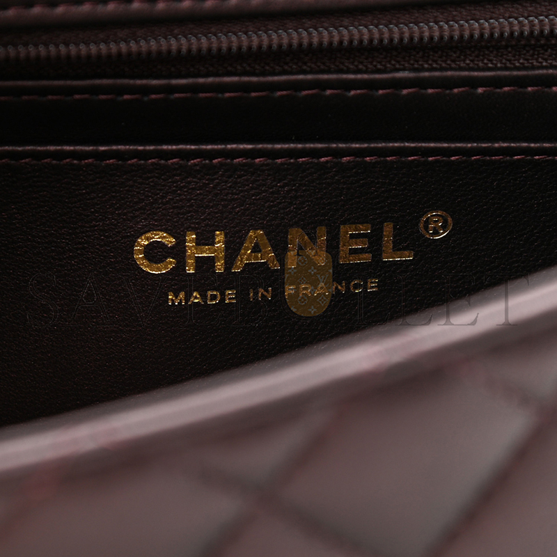 Ch*el lambskin quilted mini top handle rectangular flap light gold burgundy 1106160 (20*13*6cm)